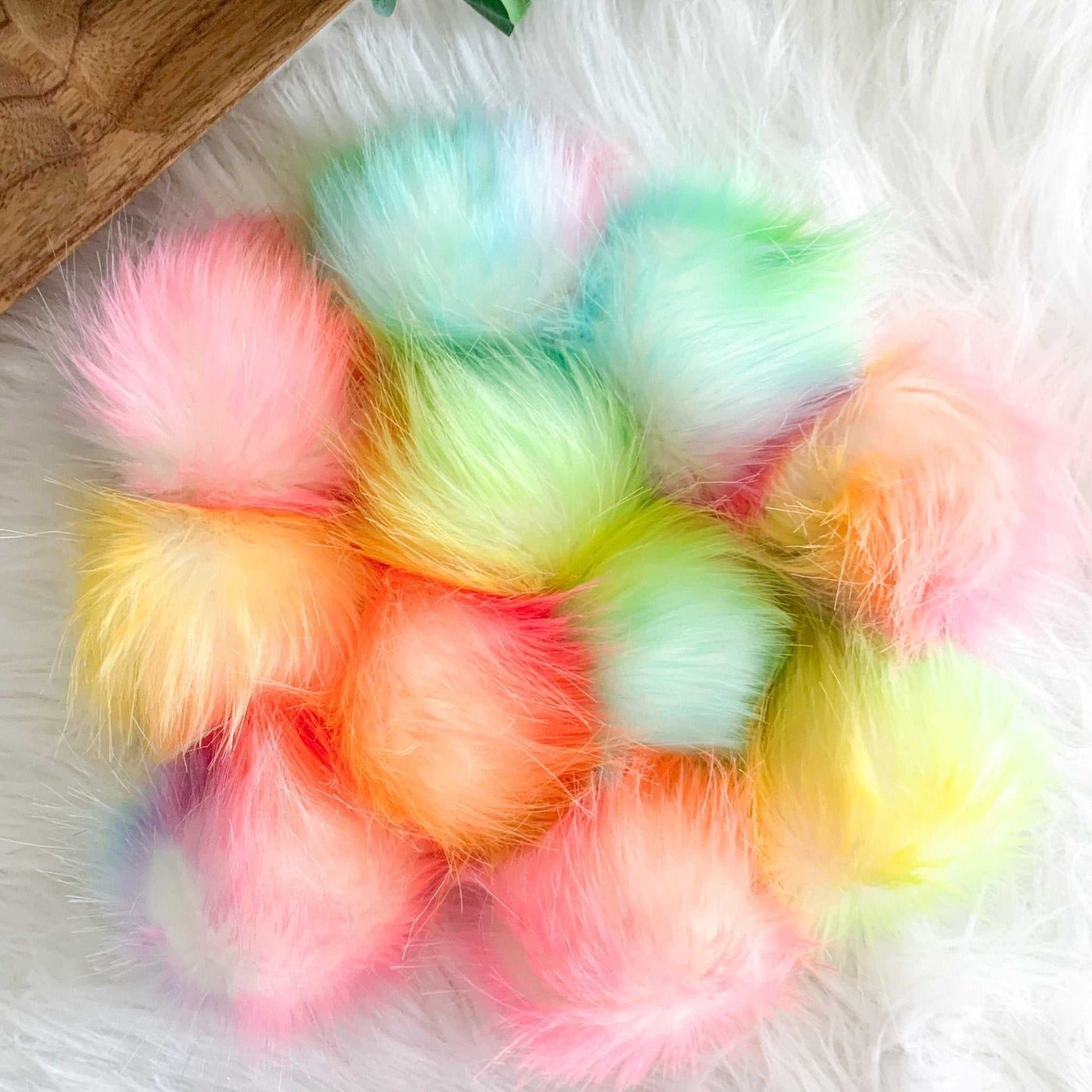 Rainbow Luxury Faux Fur Pompom | Tie, Button or Snap Pom pom Pom Poms 6 $ Buttons & Beans Co.