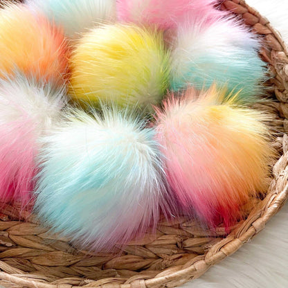 Rainbow Luxury Faux Fur Pompom | Tie, Button or Snap Pom pom Pom Poms 6 $ Buttons & Beans Co.