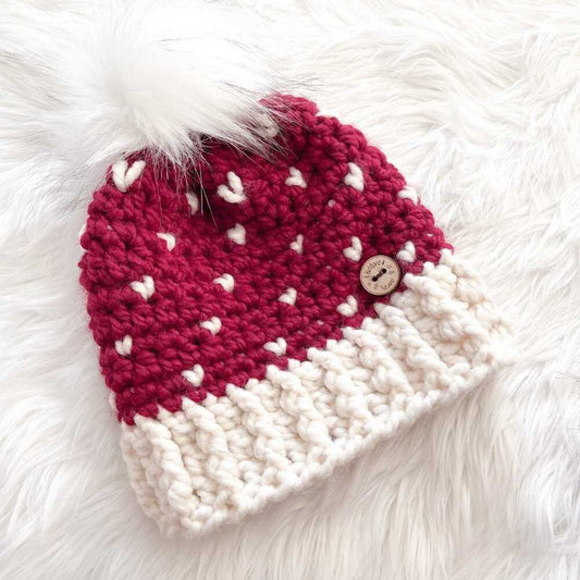 Red and Ivory Crochet Hat, Toque, Womens, Winter, Warm Beanie, Handmade Heart Women > Accessories > Hats 45 $ Buttons & Beans Co.