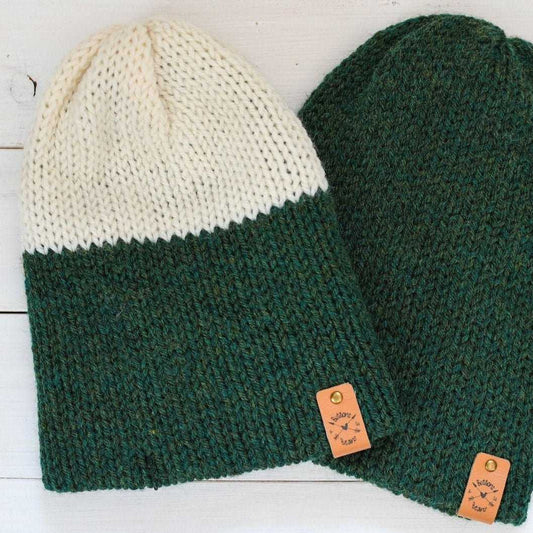 Reversa Colour Block | Forest Green Knit Slouchy Hat | Removable Pompom Hats 35 $ Buttons & Beans Co.