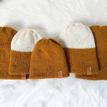 Reversa Colour Block | Mustard and Cream Knit Slouchy Hat | Removable Pompom Hats 35 $ Buttons & Beans Co.