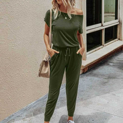 SHEIN LUNE Solid Drawstring Waist Keyhole Back Jumpsuit Women > Pants & Jumpsuits > Jumpsuits & Rompers 13 $ Buttons & Beans Co.