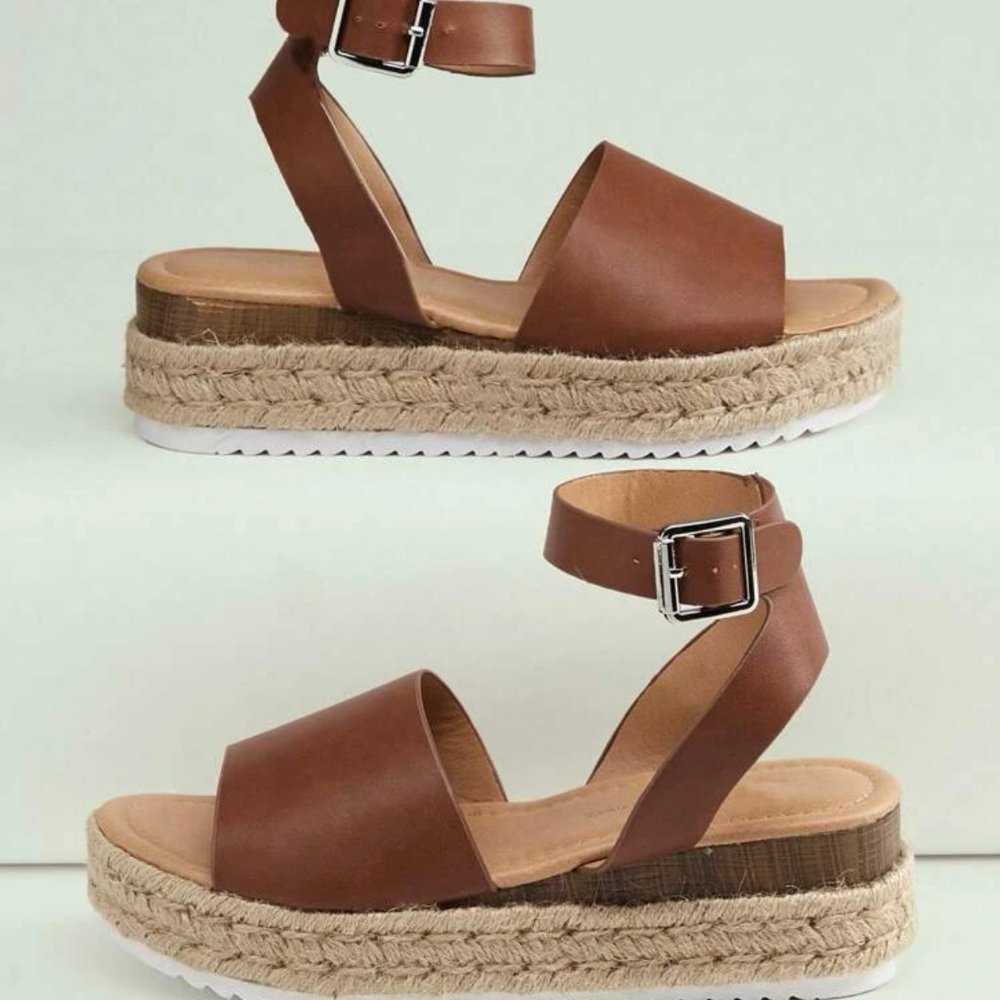 Shein Open Toe Ankle Strap Platform Espadrille Sandals | Cognac Wedge, Brown, Tan Women > Shoes > Sandals 20 $ Buttons & Beans Co.