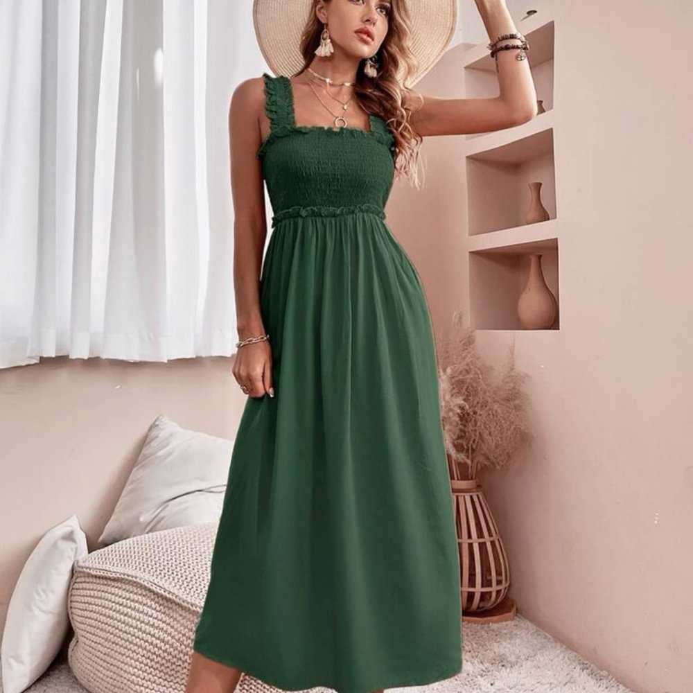 Shein Solid Shirred Bodice Cami Dress | Army Green Midi Thick Strap Tank Square Neck Women > Dresses > Midi 15 $ Buttons & Beans Co.