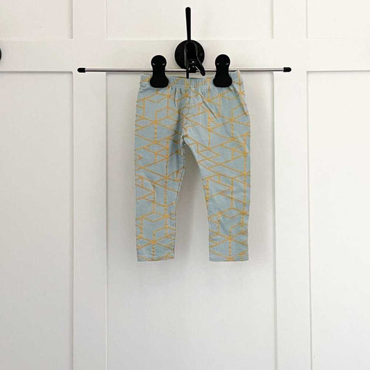 Simply Love YYC Leggings, Boys, Girls, Pants, Handmade, Blue and Gold Geometric Kids > Bottoms > Leggings 13 $ Buttons & Beans Co.