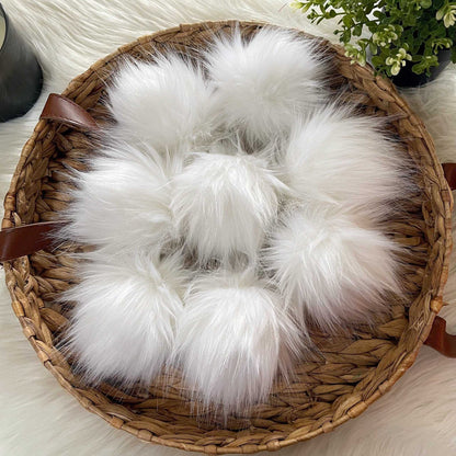 Snow Cat Luxury Faux Fur Pompom | White pom pom with Tie, Button or Snap Pom Poms 7 $ Buttons & Beans Co.