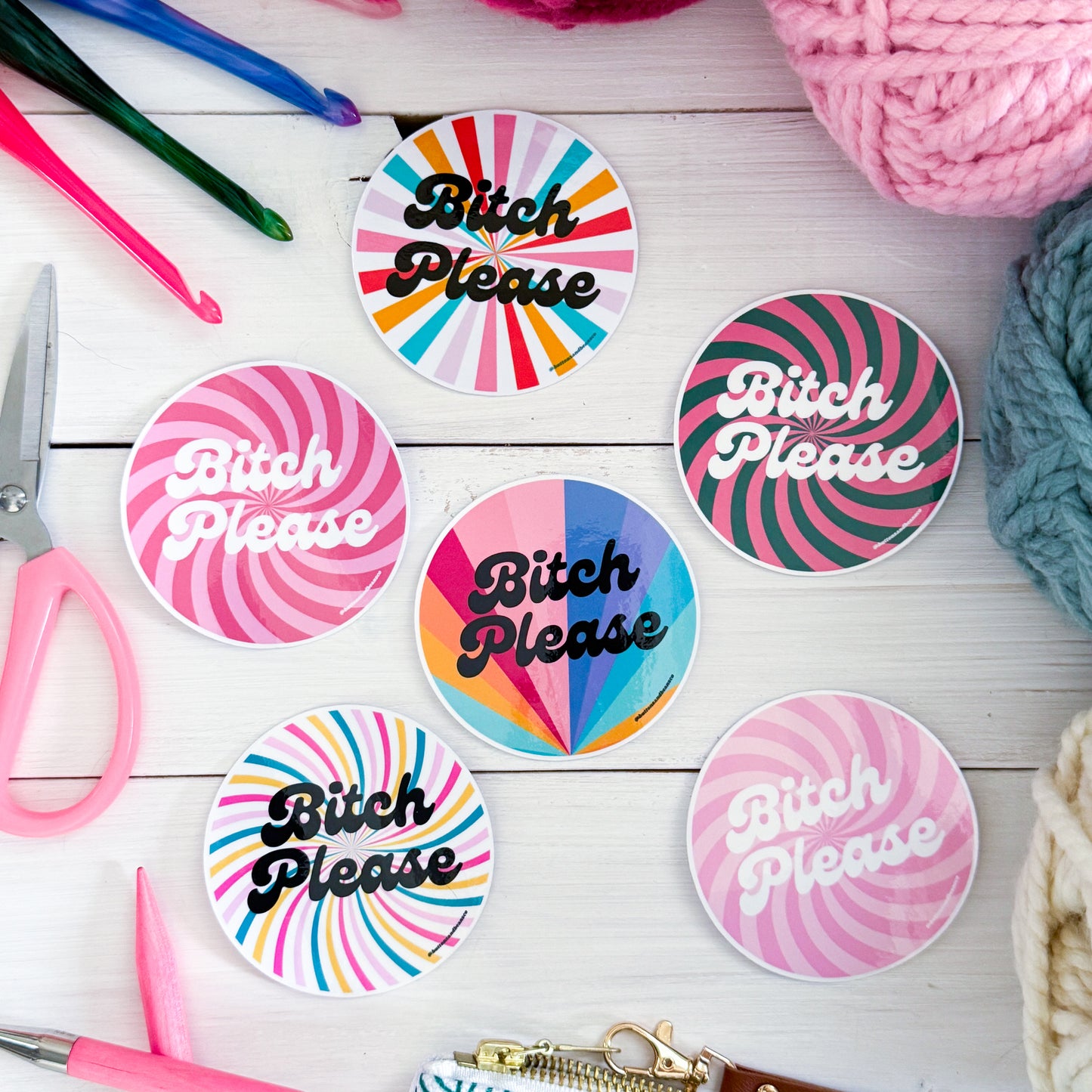B! Please Swirls Premium Vinyl Sticker, Crochet Funny, Crocheting Gift, Sassy Knitter Crocheter Humour