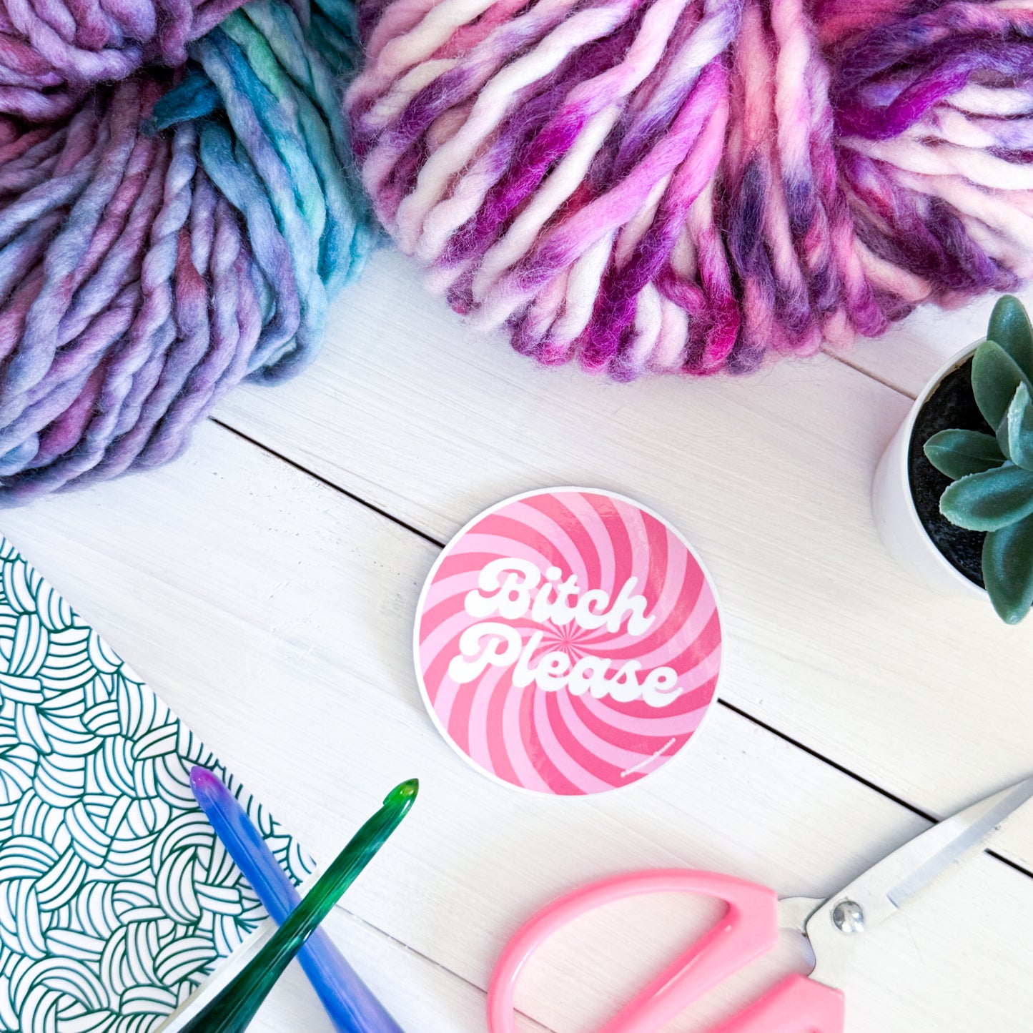 B! Please Swirls Premium Vinyl Sticker, Crochet Funny, Crocheting Gift, Sassy Knitter Crocheter Humour