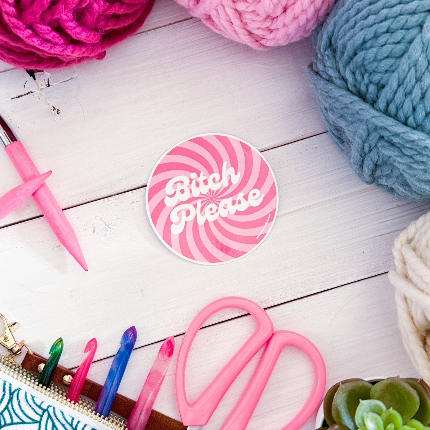 B! Please Swirls Premium Vinyl Sticker, Crochet Funny, Crocheting Gift, Sassy Knitter Crocheter Humour