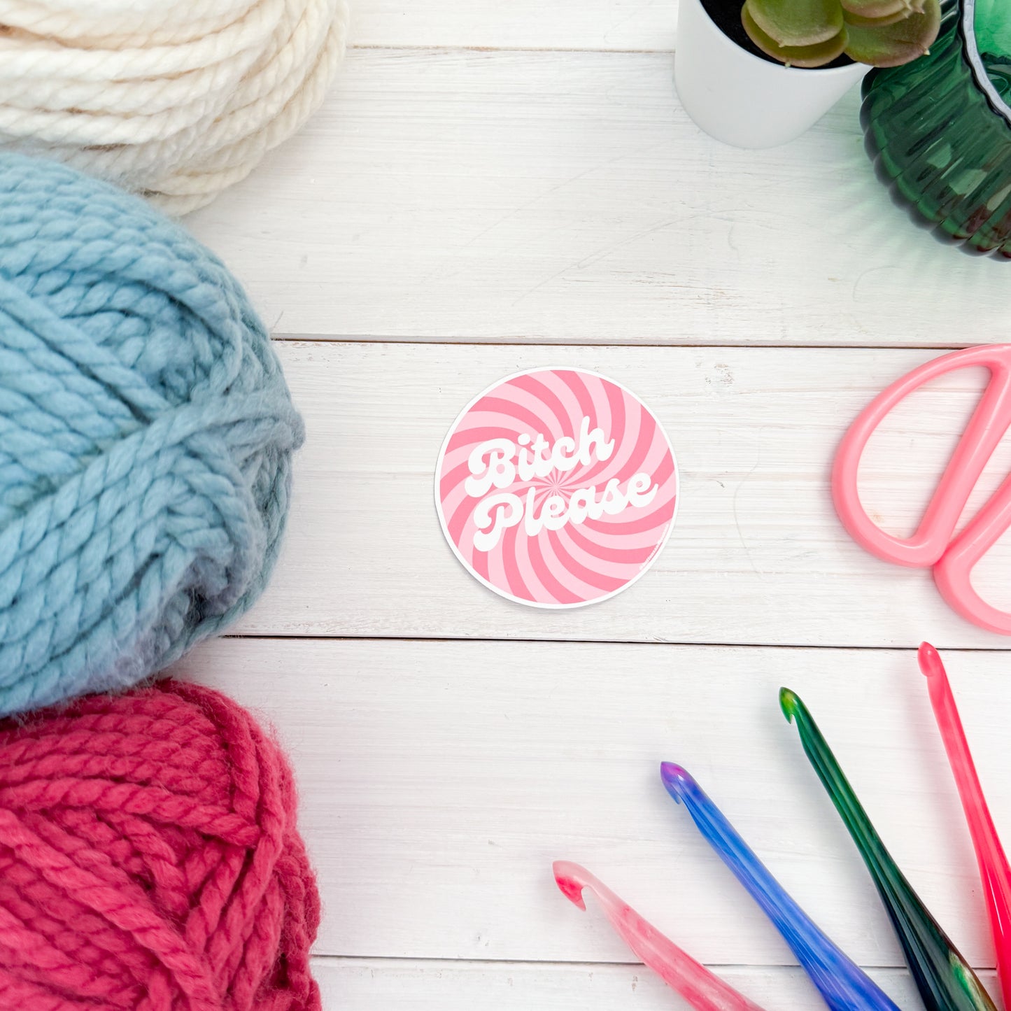 B! Please Swirls Premium Vinyl Sticker, Crochet Funny, Crocheting Gift, Sassy Knitter Crocheter Humour