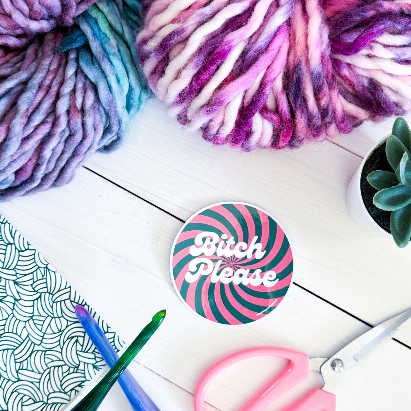 B! Please Swirls Premium Vinyl Sticker, Crochet Funny, Crocheting Gift, Sassy Knitter Crocheter Humour