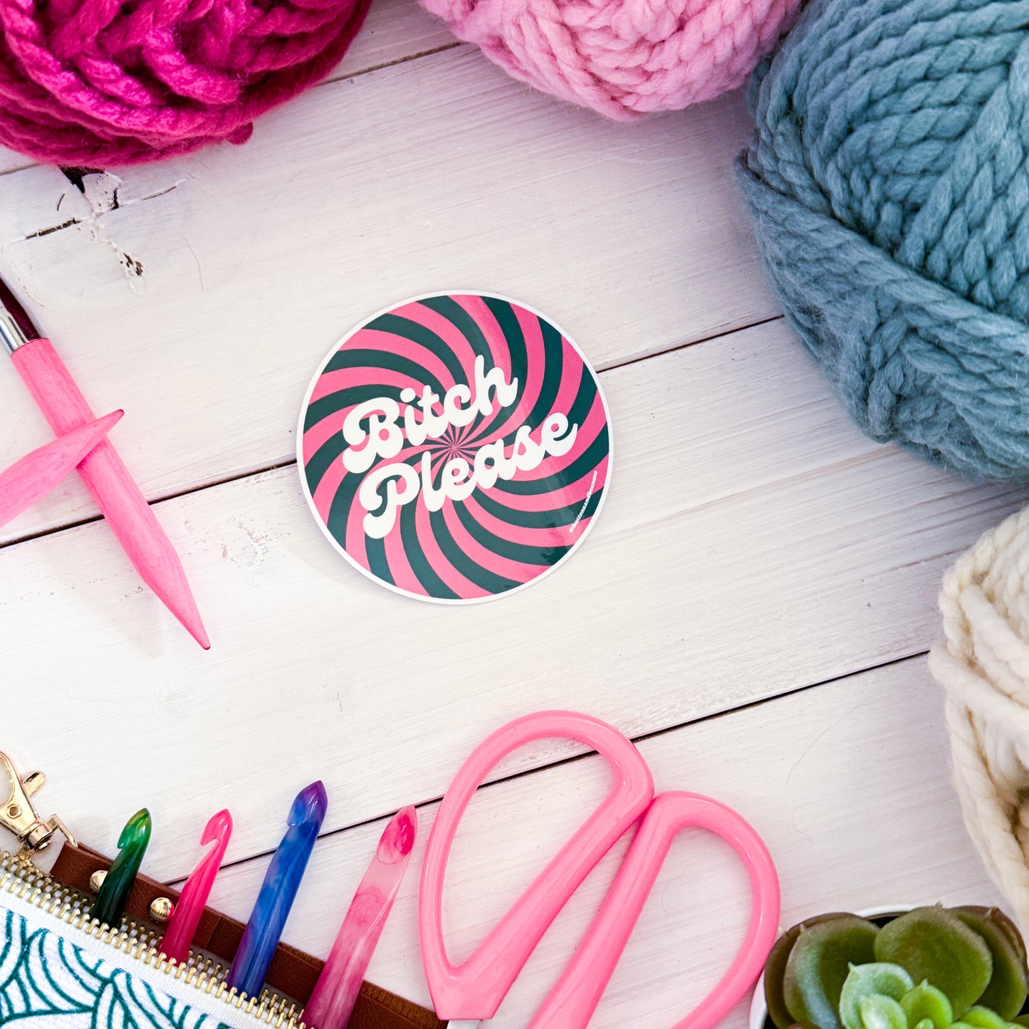 B! Please Swirls Premium Vinyl Sticker, Crochet Funny, Crocheting Gift, Sassy Knitter Crocheter Humour
