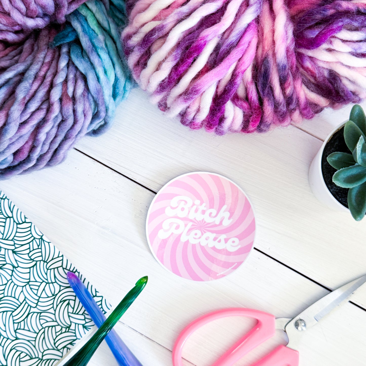 B! Please Swirls Premium Vinyl Sticker, Crochet Funny, Crocheting Gift, Sassy Knitter Crocheter Humour