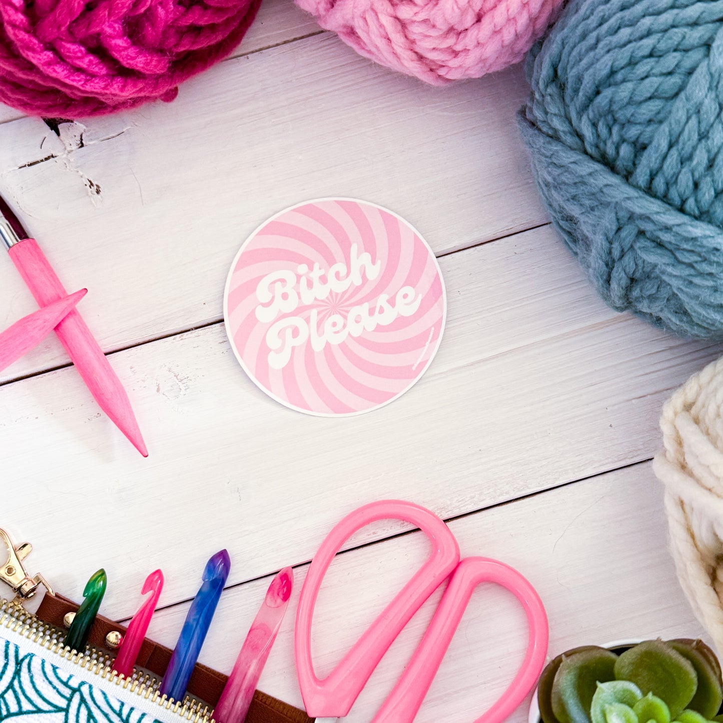 B! Please Swirls Premium Vinyl Sticker, Crochet Funny, Crocheting Gift, Sassy Knitter Crocheter Humour