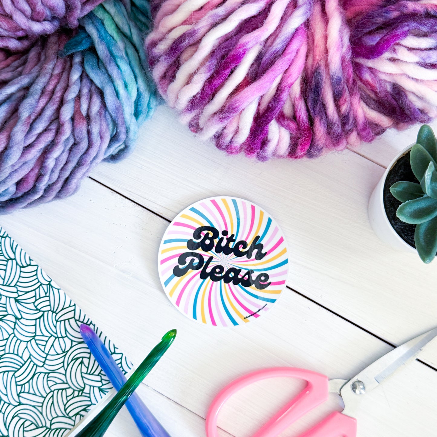B! Please Swirls Premium Vinyl Sticker, Crochet Funny, Crocheting Gift, Sassy Knitter Crocheter Humour