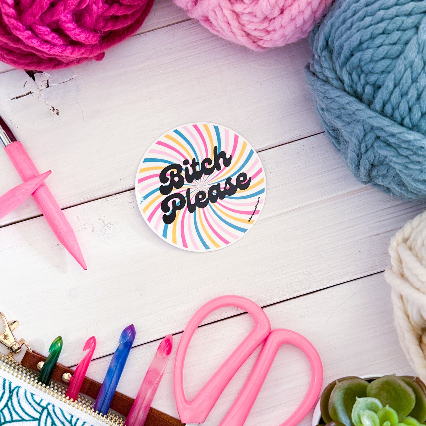 B! Please Swirls Premium Vinyl Sticker, Crochet Funny, Crocheting Gift, Sassy Knitter Crocheter Humour