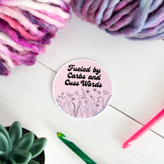 Fueled by Carbs and Cuss Words Premium Vinyl Sticker, Sassy Twisty Humour, Boundary Setting Funny