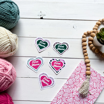 Feral Mama Heart Premium Vinyl Sticker, mom Funny, Punny Lover Gift, Sassy Humour