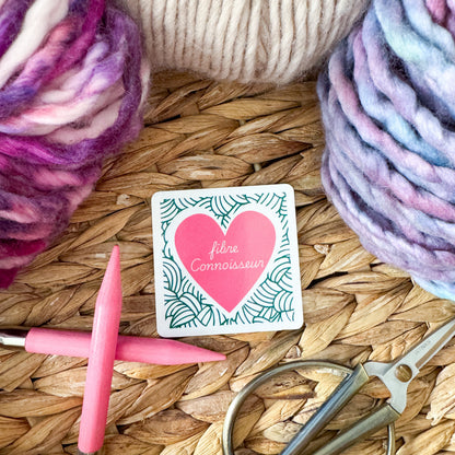 Fibre Connoisseur Square Knot Heart Premium Vinyl Sticker, Crochet Funny, Crocheting Gift, Sassy Knitter Crocheter Humour
