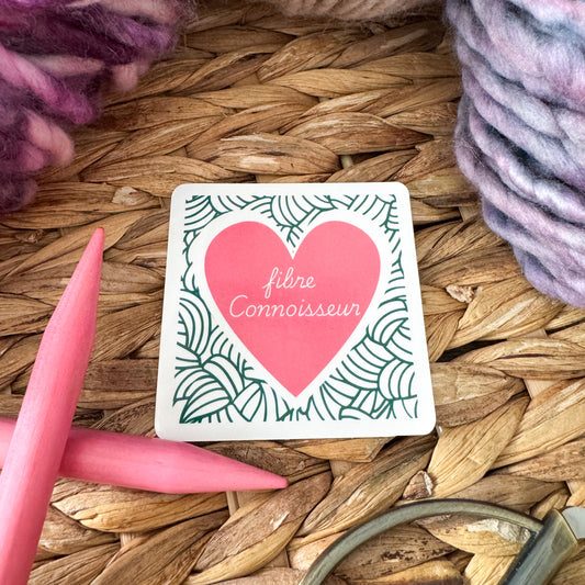 Fibre Connoisseur Square Knot Heart Premium Vinyl Sticker, Crochet Funny, Crocheting Gift, Sassy Knitter Crocheter Humour