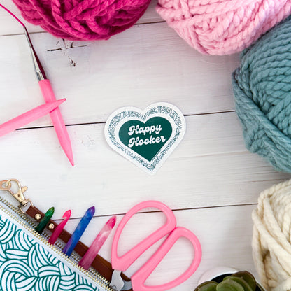 Happy Hooker, Premium Vinyl Sticker, Crochet Funny, Crocheting Gift, Sassy Knitter Crocheter Humour