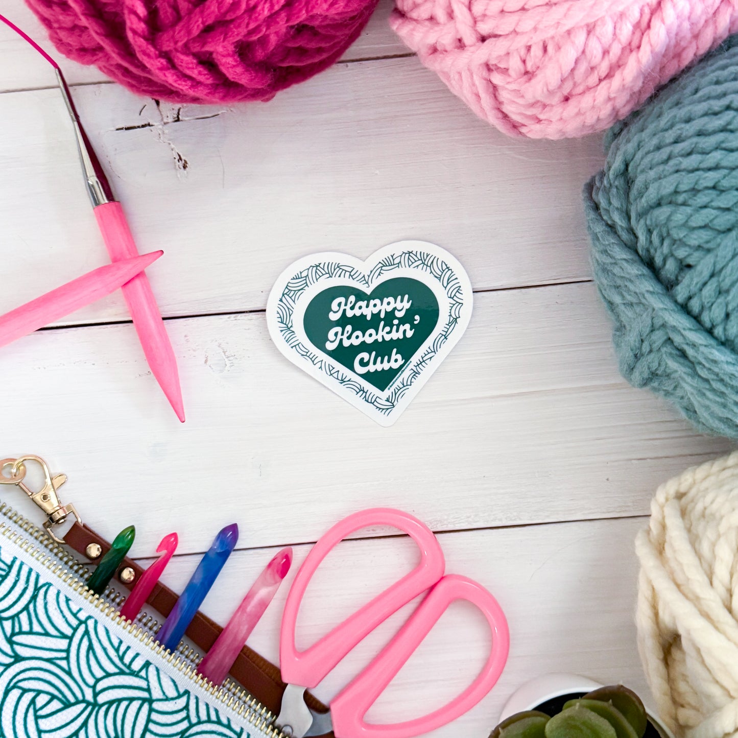 Happy Hookin' Club Premium Vinyl Sticker, Crochet Funny, Crocheting Gift, Sassy Knitter Crocheter Humour
