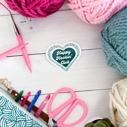 Happy Hookin' Club Premium Vinyl Sticker, Crochet Funny, Crocheting Gift, Sassy Knitter Crocheter Humour