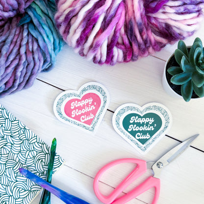 Happy Hookin' Club Premium Vinyl Sticker, Crochet Funny, Crocheting Gift, Sassy Knitter Crocheter Humour