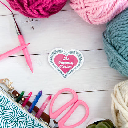 The Happiest Hooker, Premium Vinyl Sticker, Crochet Funny, Crocheting Gift, Sassy Knitter Crocheter Humour