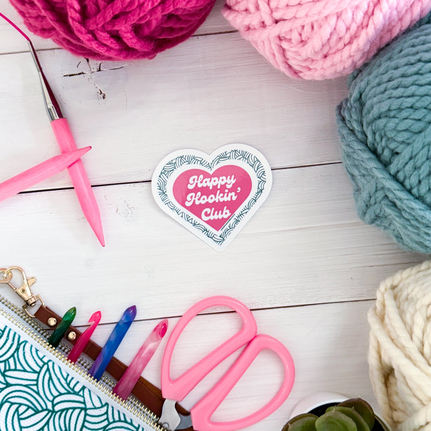 Happy Hookin' Club Premium Vinyl Sticker, Crochet Funny, Crocheting Gift, Sassy Knitter Crocheter Humour
