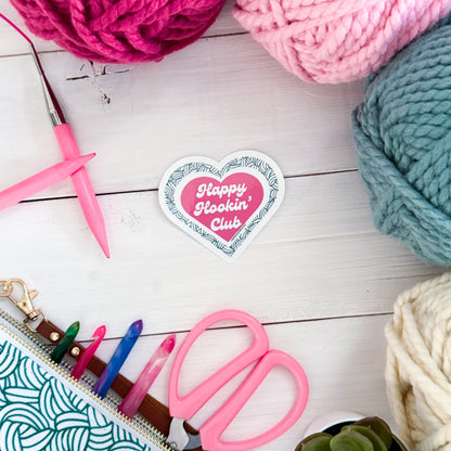 Happy Hookin' Club Premium Vinyl Sticker, Crochet Funny, Crocheting Gift, Sassy Knitter Crocheter Humour