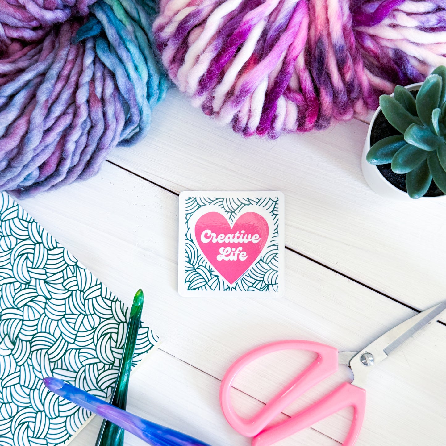 Creative Life Square Knot Heart Premium Vinyl Sticker, Crochet Funny, Crocheting Gift, Sassy Knitter Crocheter Humour