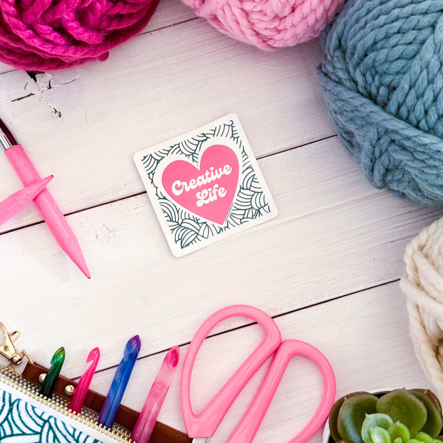 Creative Life Square Knot Heart Premium Vinyl Sticker, Crochet Funny, Crocheting Gift, Sassy Knitter Crocheter Humour