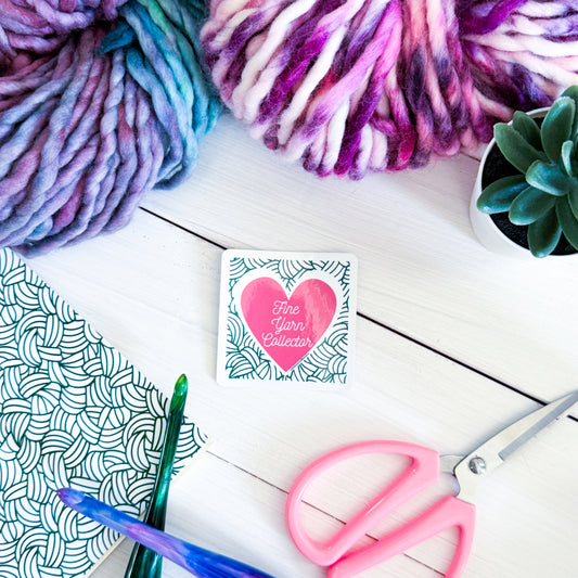 Fine Yarn Collector Square Knot Heart Premium Vinyl Sticker, Crochet Funny, Crocheting Gift, Sassy Knitter Crocheter Humour