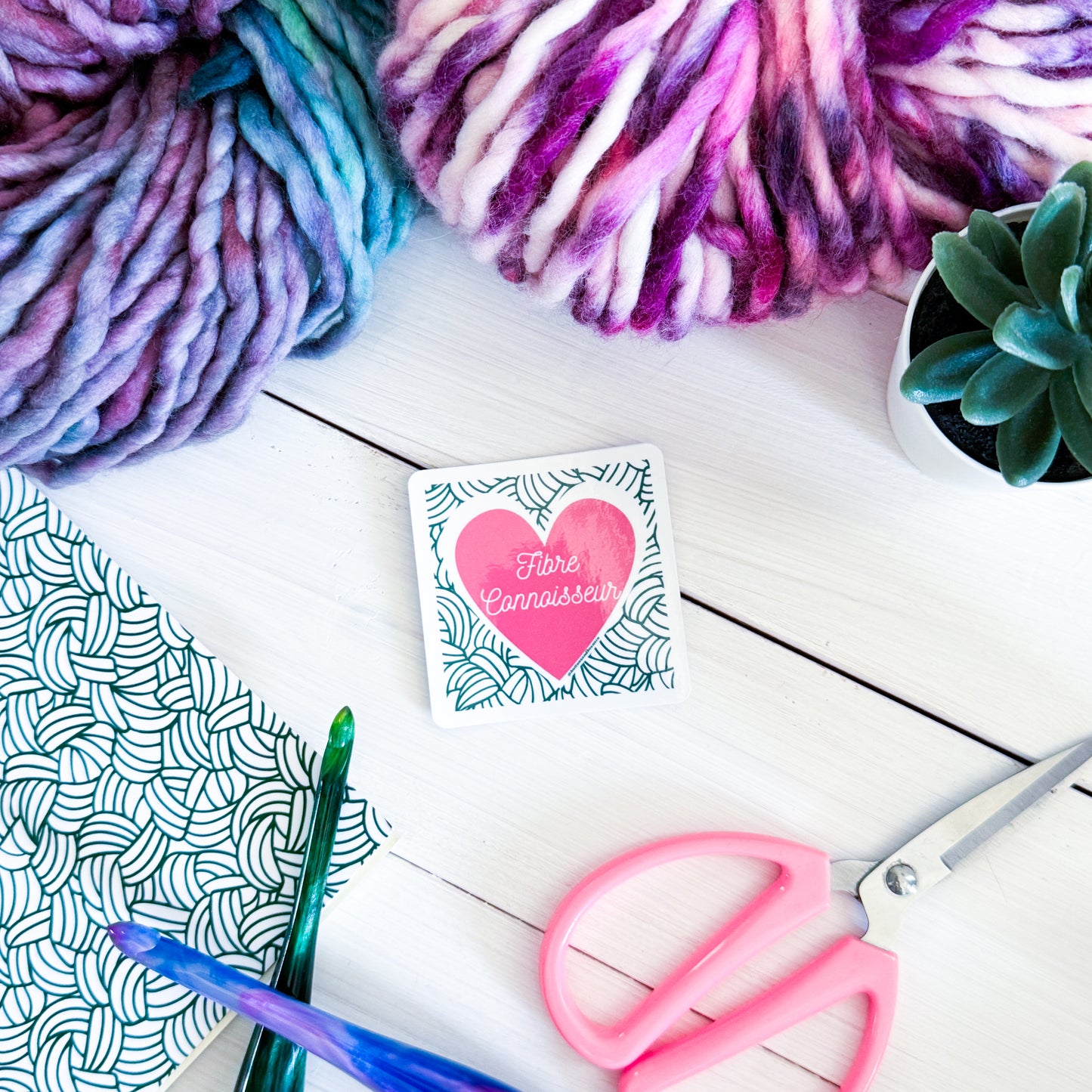 Fibre Connoisseur Square Knot Heart Premium Vinyl Sticker, Crochet Funny, Crocheting Gift, Sassy Knitter Crocheter Humour