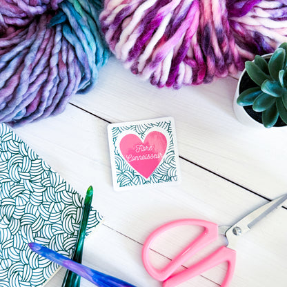 Fibre Connoisseur Square Knot Heart Premium Vinyl Sticker, Crochet Funny, Crocheting Gift, Sassy Knitter Crocheter Humour