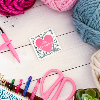 Fibre Connoisseur Square Knot Heart Premium Vinyl Sticker, Crochet Funny, Crocheting Gift, Sassy Knitter Crocheter Humour