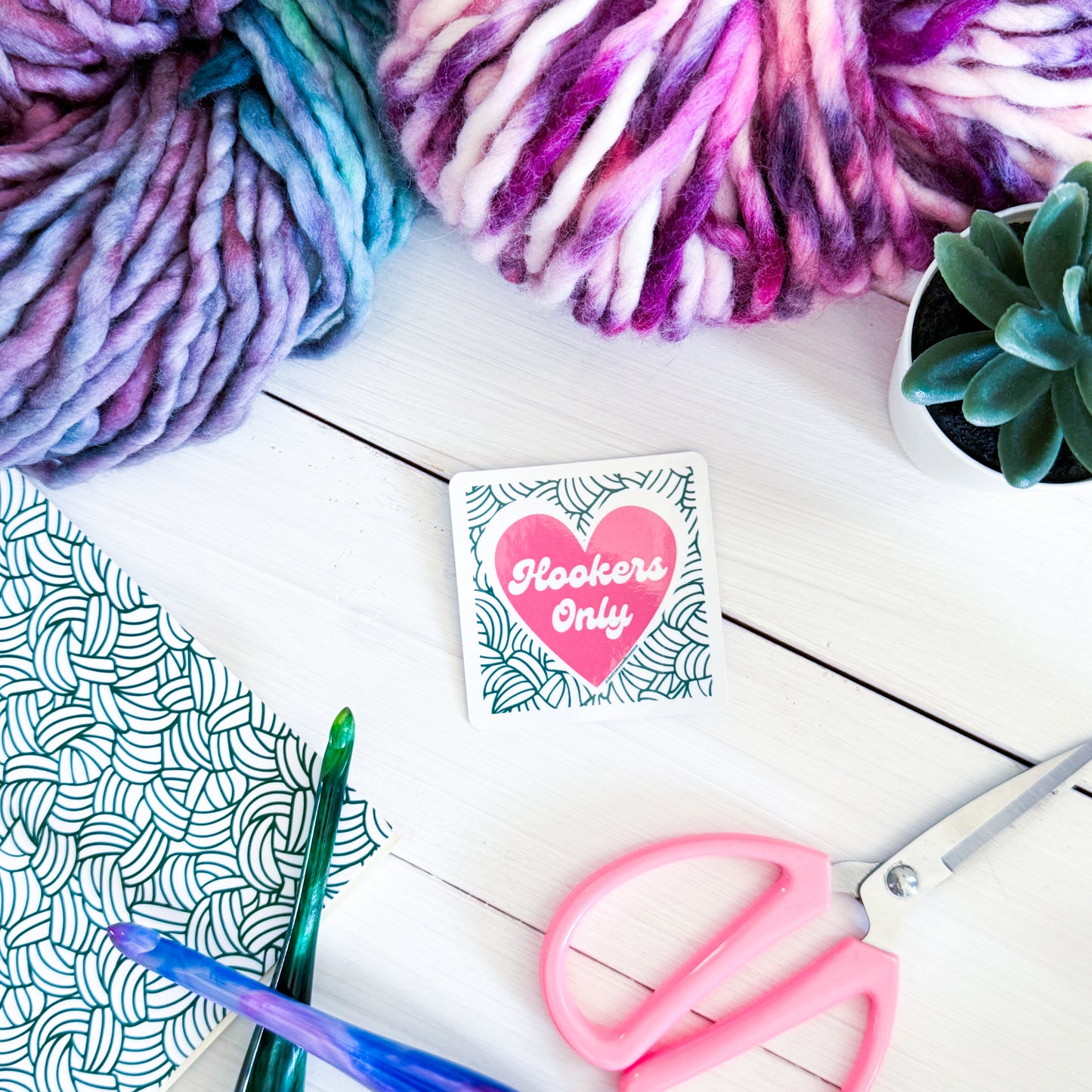 Hookers Only Premium Vinyl Sticker, Crochet Funny, Crocheting Gift, Sassy Knitter Crocheter Humour