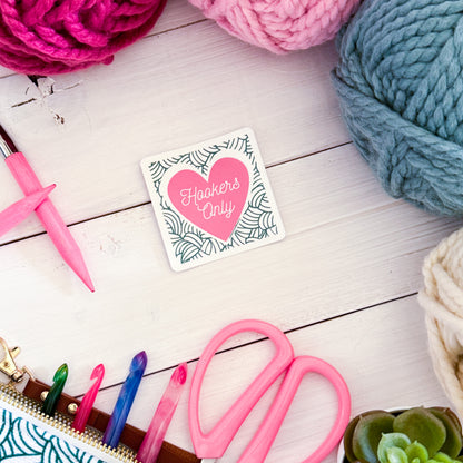 Hookers Only 2.0 Square Knot Heart Premium Vinyl Sticker, Crochet Funny, Crocheting Gift, Sassy Knitter Crocheter Humour