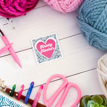Knotty Hooker Square Knot Heart Premium Vinyl Sticker, Crochet Funny, Crocheting Gift, Sassy Knitter Crocheter Humour