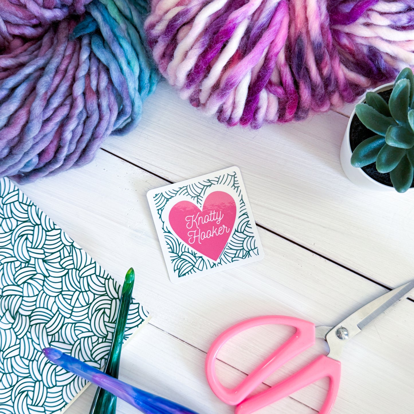 Knotty Hooker 2.0 Square Knot Heart Premium Vinyl Sticker, Crochet Funny, Crocheting Gift, Sassy Knitter Crocheter Humour