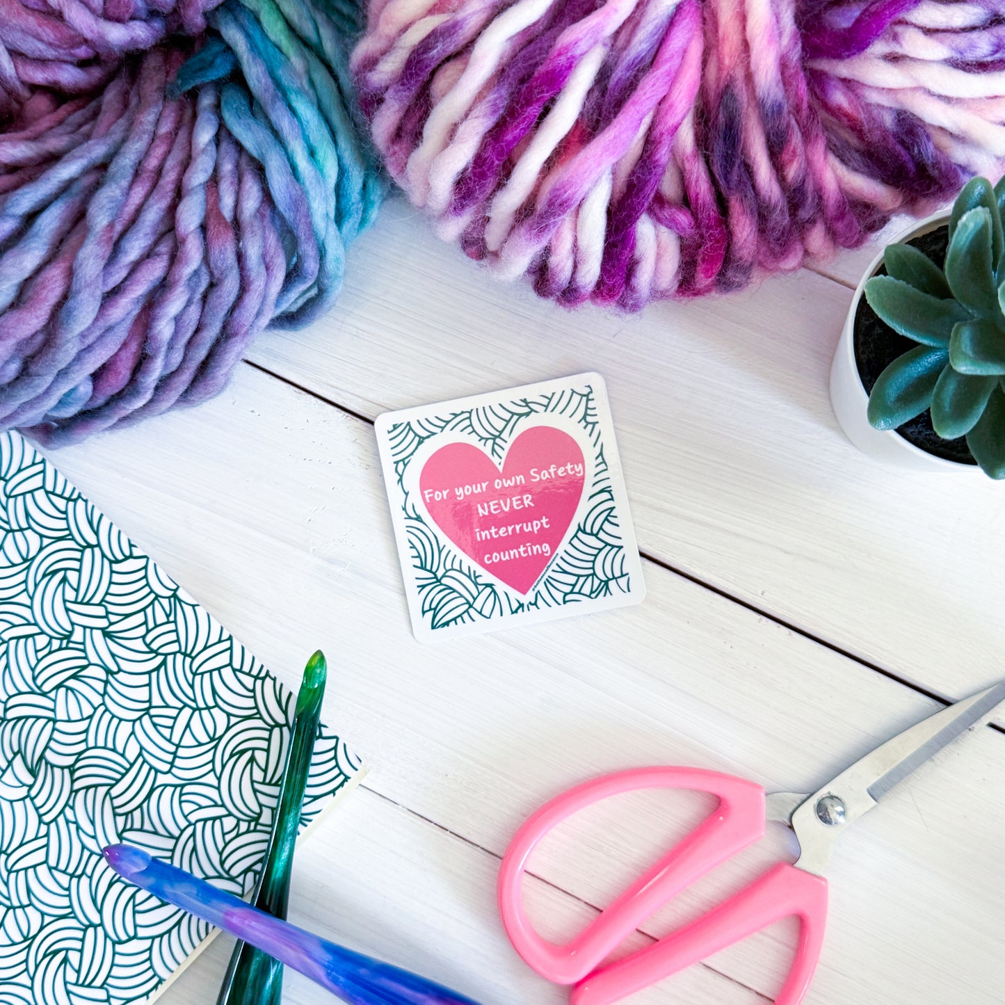 Safety Warning Square Knot Heart Premium Vinyl Sticker, Crochet Funny, Crocheting Gift, Sassy Knitter Crocheter Humour