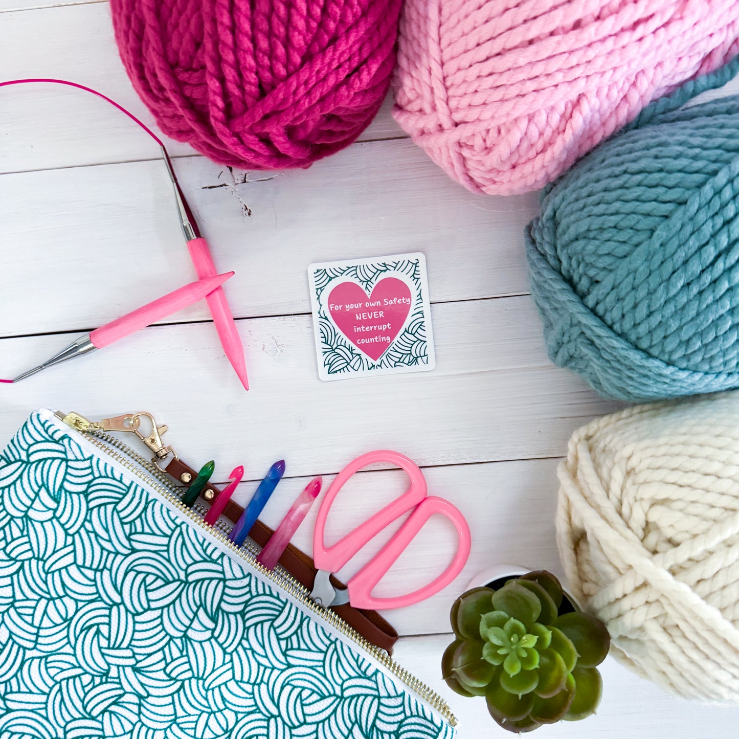 Safety Warning Square Knot Heart Premium Vinyl Sticker, Crochet Funny, Crocheting Gift, Sassy Knitter Crocheter Humour