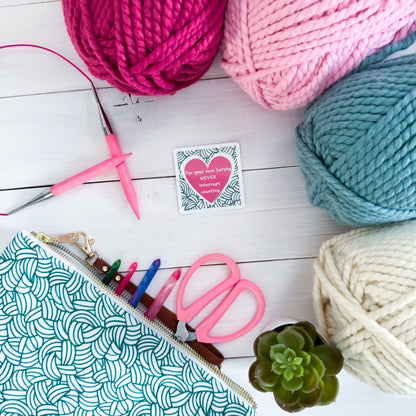 Safety Warning Square Knot Heart Premium Vinyl Sticker, Crochet Funny, Crocheting Gift, Sassy Knitter Crocheter Humour
