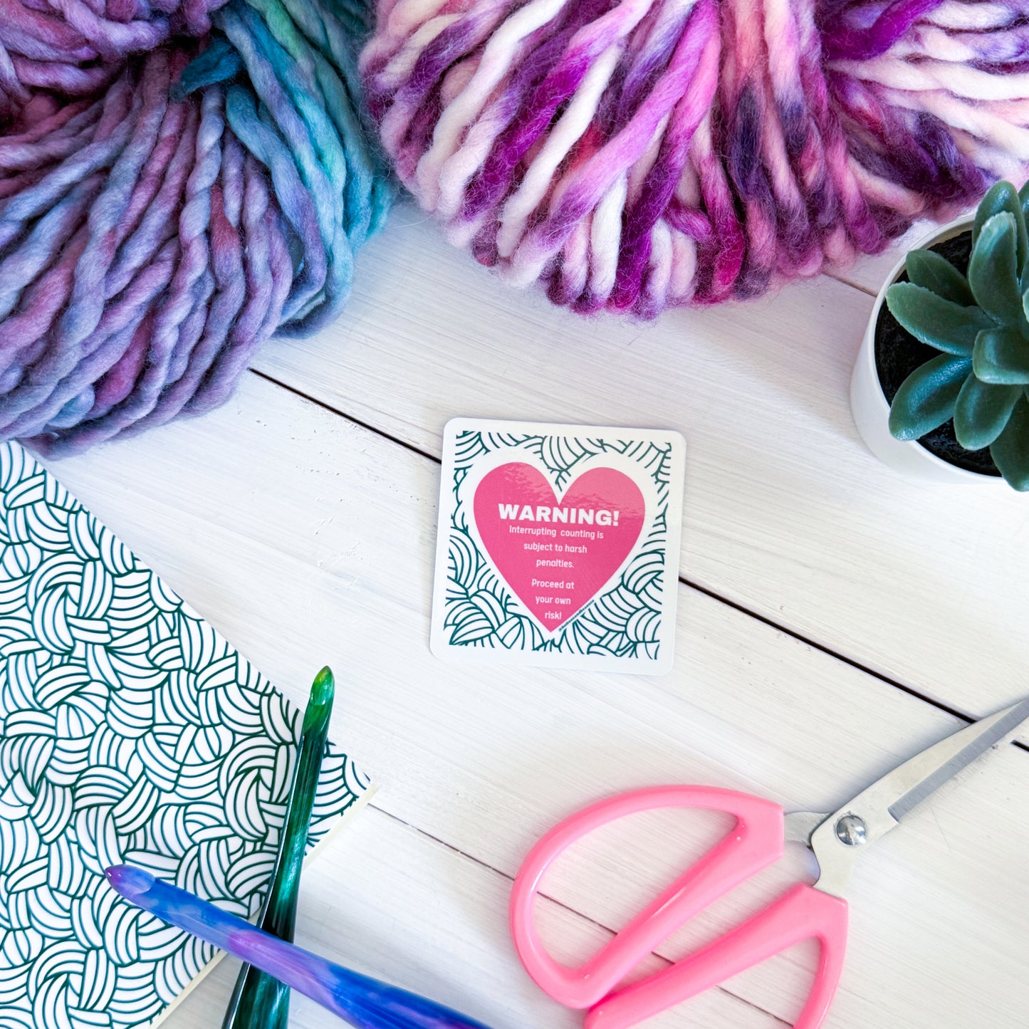 Warning Square Knot Heart Premium Vinyl Sticker, Crochet Funny, Crocheting Gift, Sassy Knitter Crocheter Humour