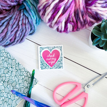 Check out my WIPS 2.0 Square Knot Heart Premium Vinyl Sticker, Crochet Funny, Crocheting Gift, Sassy Knitter Crocheter Humour