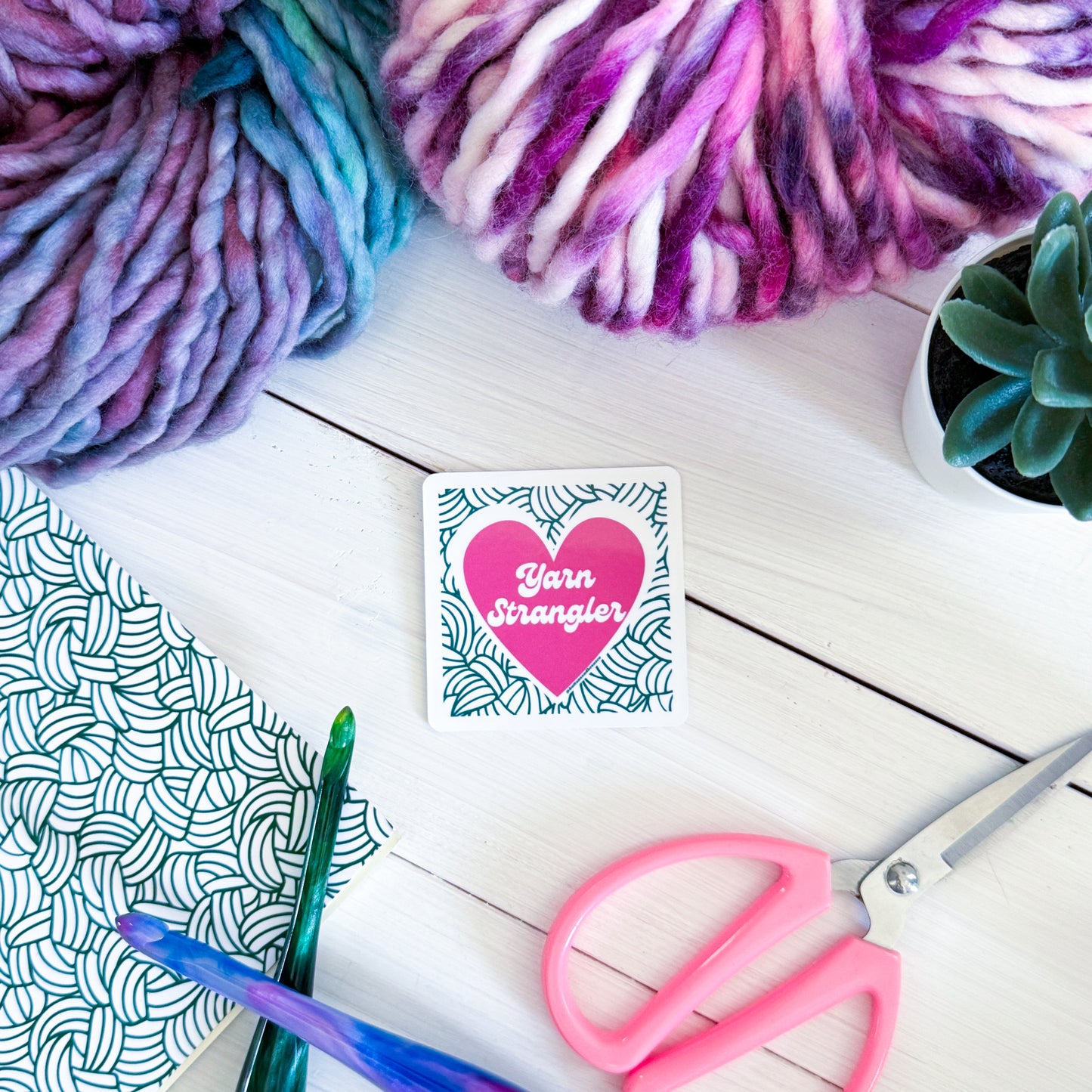 Yarn Strangler Square Knot Heart Premium Vinyl Sticker, Crochet Funny, Crocheting Gift, Sassy Knitter Crocheter Humour
