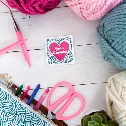 Yarn Strangler Square Knot Heart Premium Vinyl Sticker, Crochet Funny, Crocheting Gift, Sassy Knitter Crocheter Humour