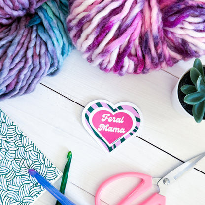Feral Mama Heart Premium Vinyl Sticker, mom Funny, Punny Lover Gift, Sassy Humour