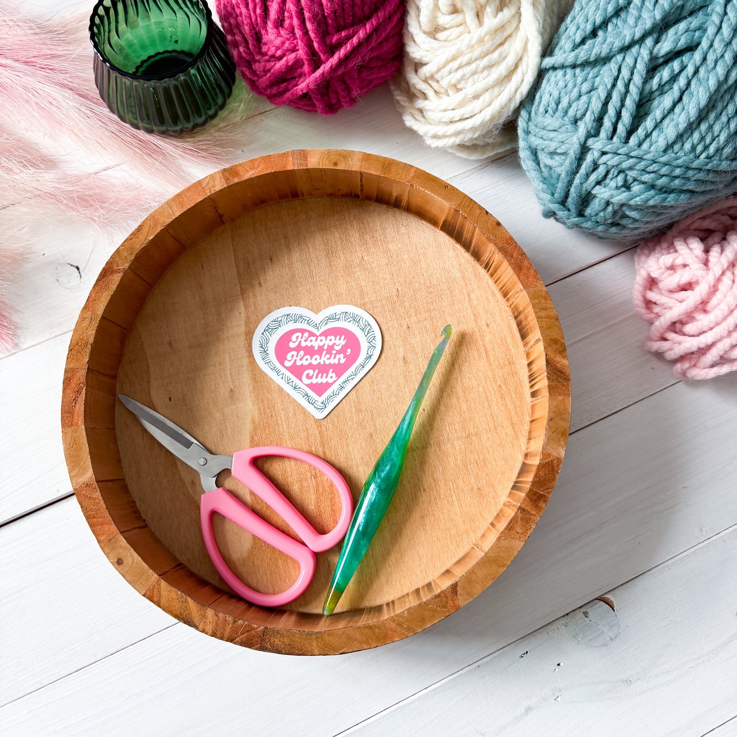 Happy Hookin' Club Premium Vinyl Sticker, Crochet Funny, Crocheting Gift, Sassy Knitter Crocheter Humour